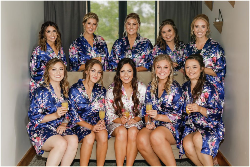 Dreamy Camelot Ranch Wedding Bridal Party Getting Ready and Toasting with Mimosas