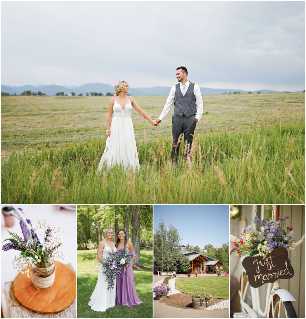 Summer Bozeman Wedding with Bride and Groom standing in green grassy field