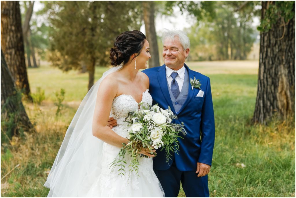 Swift River Summer Wedding Bride and Father Outdoor First Look
