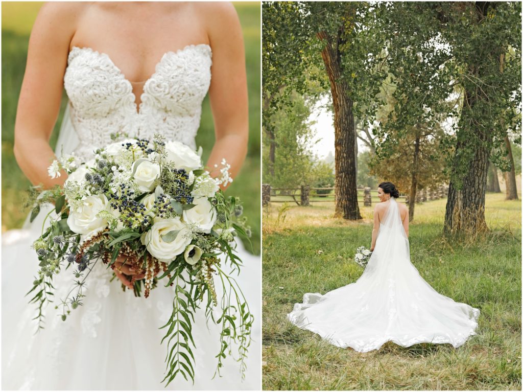 Swift River Summer Wedding Bride's Bouquet and Dress
