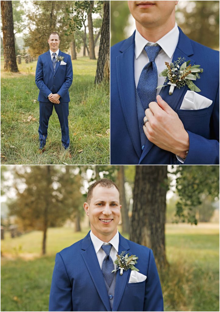 Swift River Summer Wedding Grooms' Boutonniere and Suit