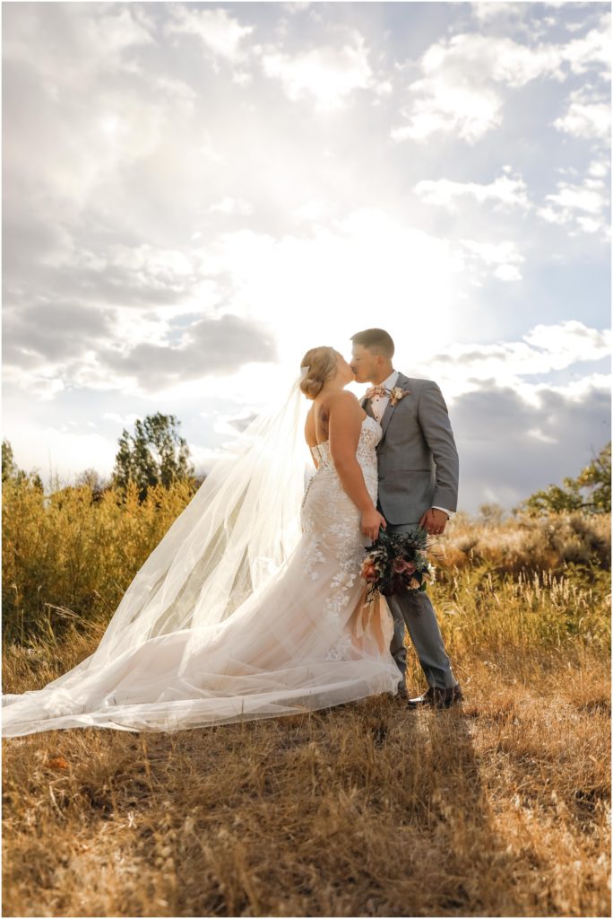 Camelot Ranch Fall Wedding Bride and Groom Sunset