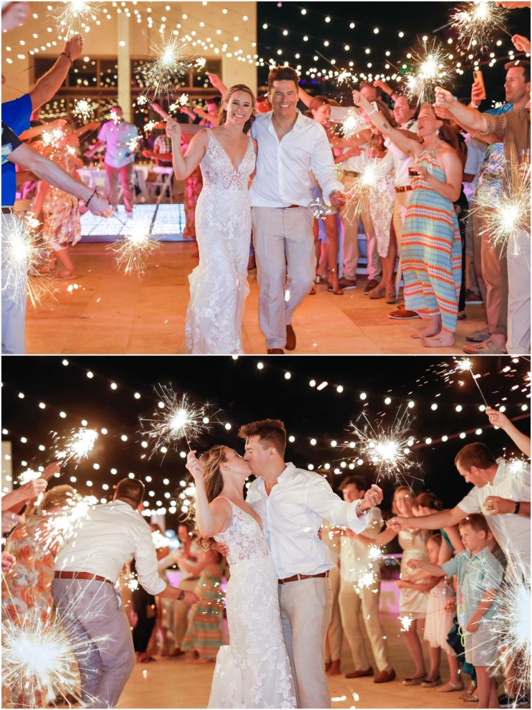 Cancun Destination Wedding Sparkler exit with the happy couple