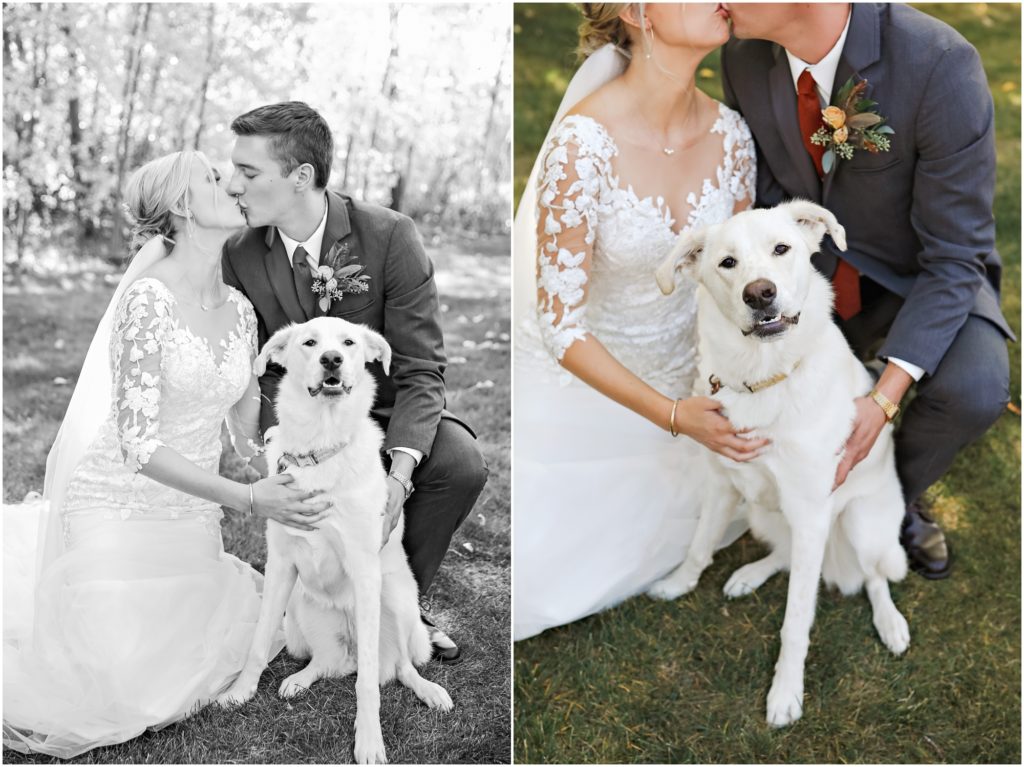 Rockin TJ Ranch Fall Wedding Bride and Groom with Dog