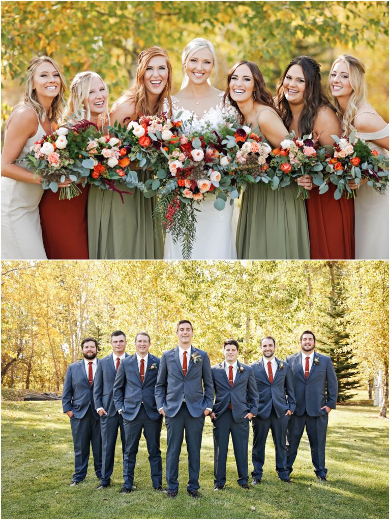 Rockin TJ Ranch Fall Wedding Bride and Groom and Bridesmaids and Groomsmen