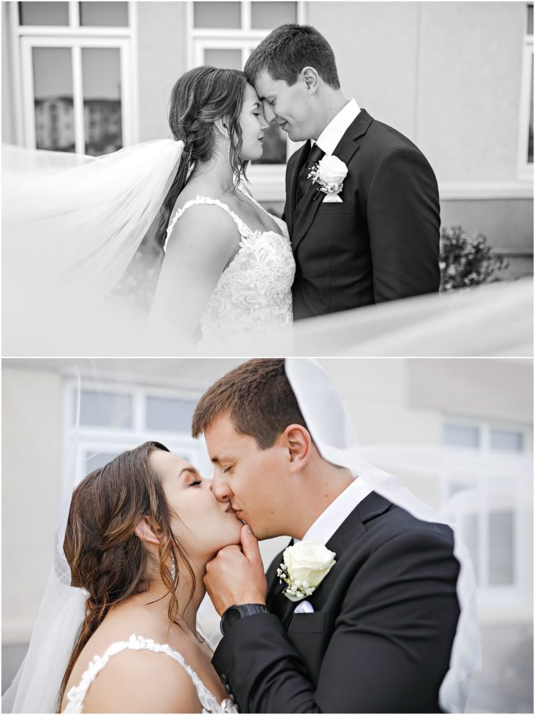Romantic Bride and Groom photos at black and white wedding