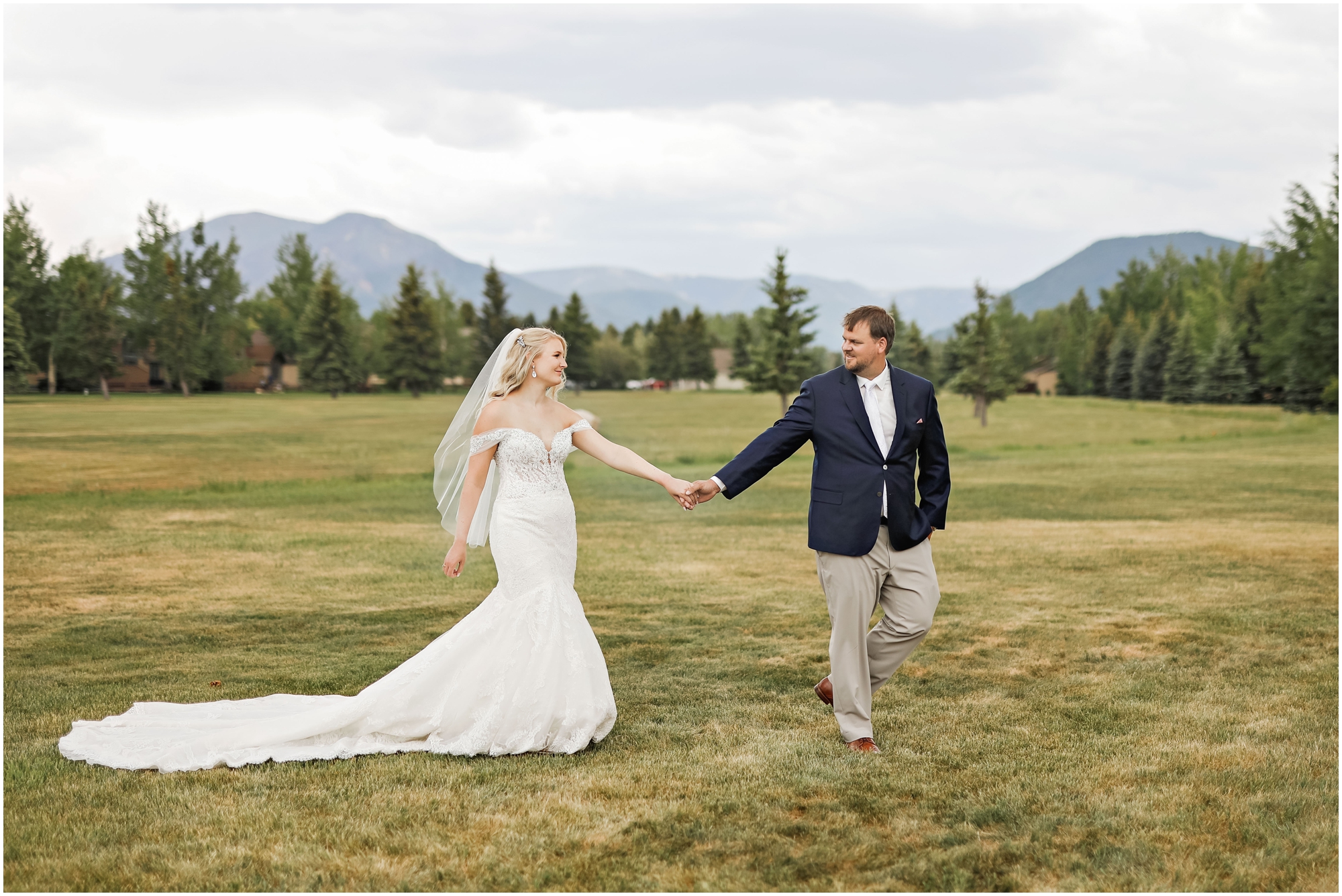 Red Lodge Mountain Golf Course Wedding Bride and Groom Walking