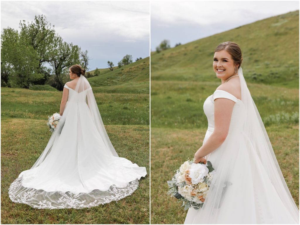 Rainy Spring Wedding Bride with long lacey veil