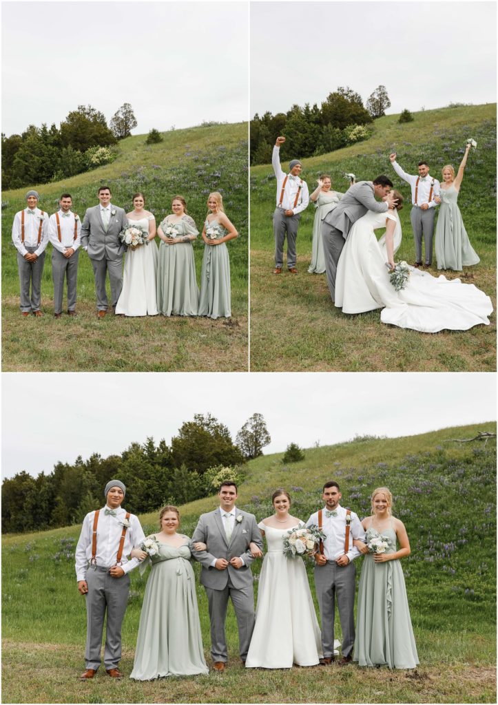 Rainy Spring Wedding Bride and Groom with Bridesmaids and Groomsmen