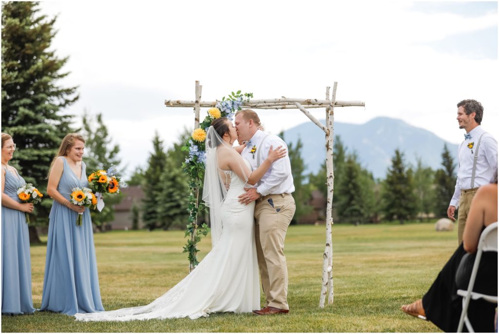 Red Lodge Mountain Wedding Bride and Groom Kissing