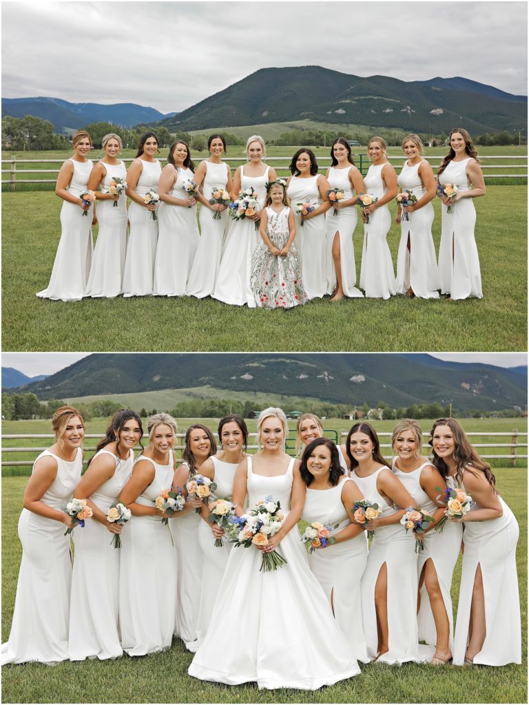 Bride & Bridesmaids in white outfits at Venue 406 Wedding
