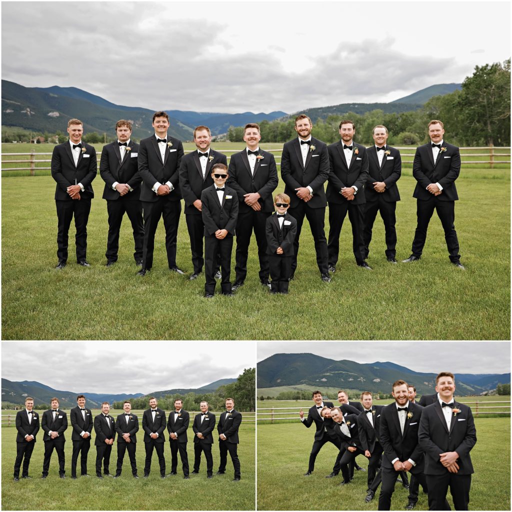 Groom with groomsmen in black tuxes at Venue 406 Wedding