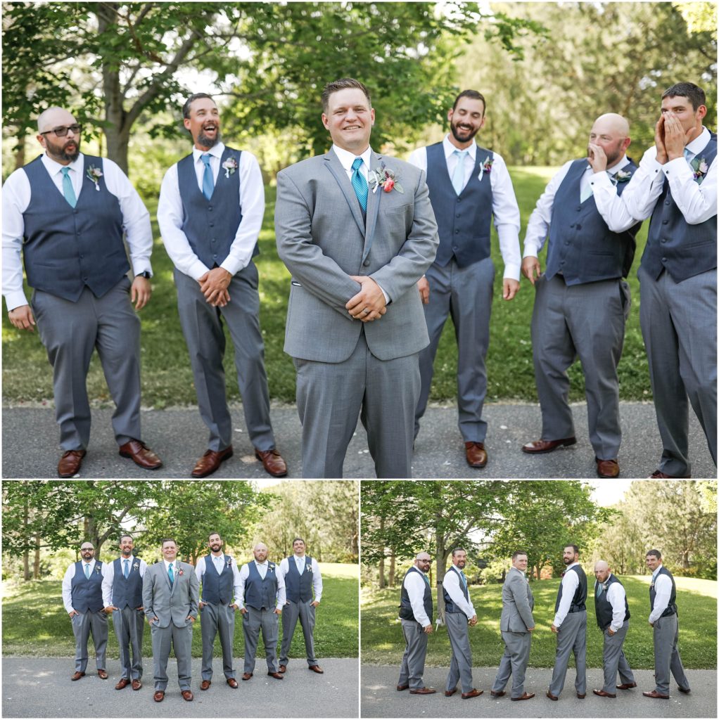 Zoo Montana Wedding Party Groomsmen in Gray Suits