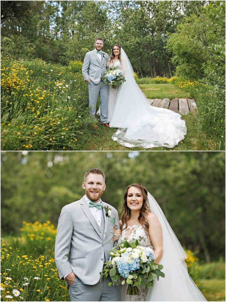 Green Wildflower Wedding Bride and Groom
