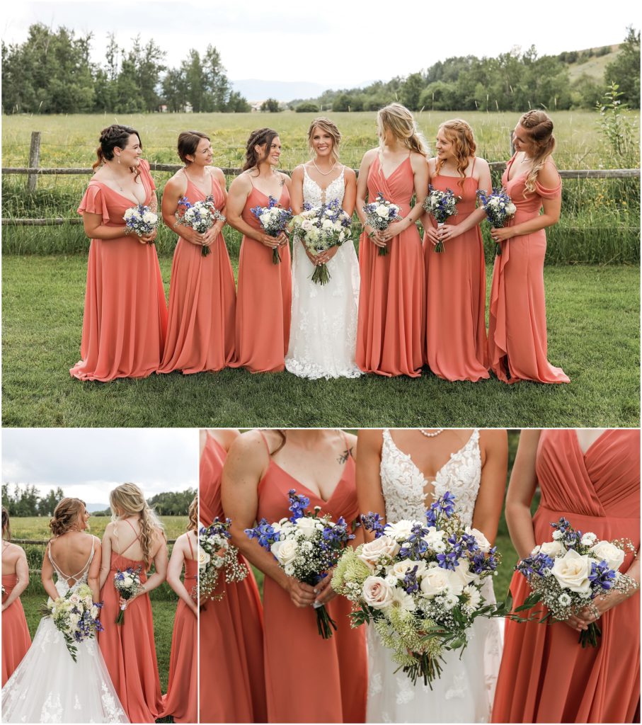 MT Wildflower Wedding Bride and Bridesmaids in pink dresses