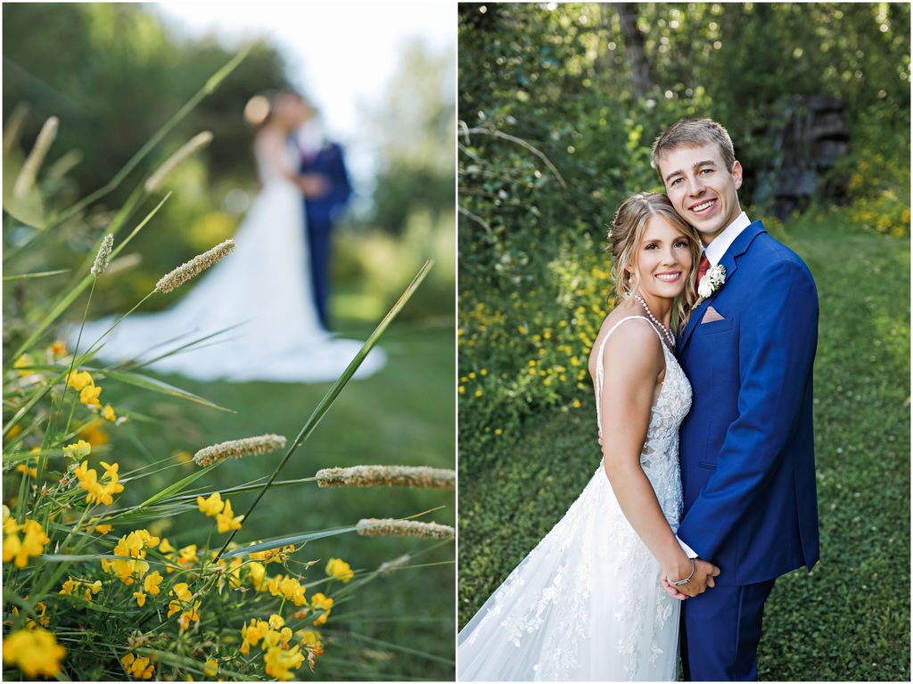 MT Wildflower Wedding Bride and Groom in green grassy field