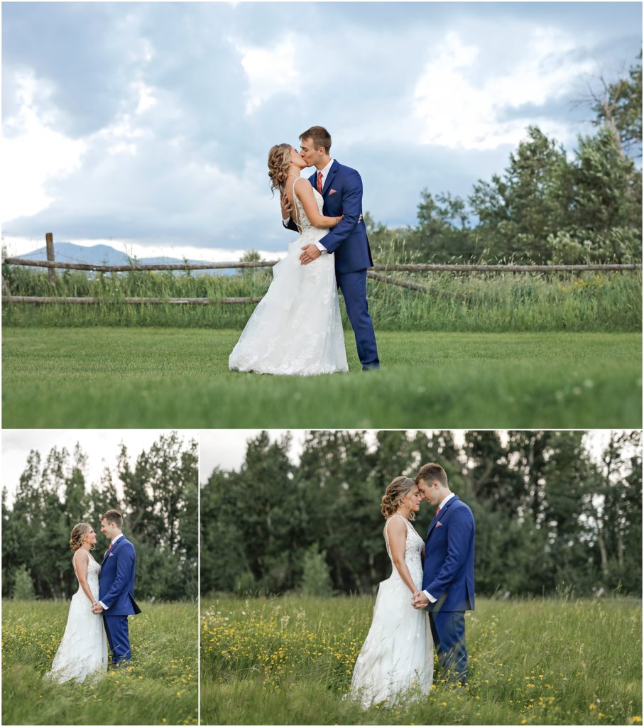 MT Wildflower Wedding Bride and Groom in a green grassy field