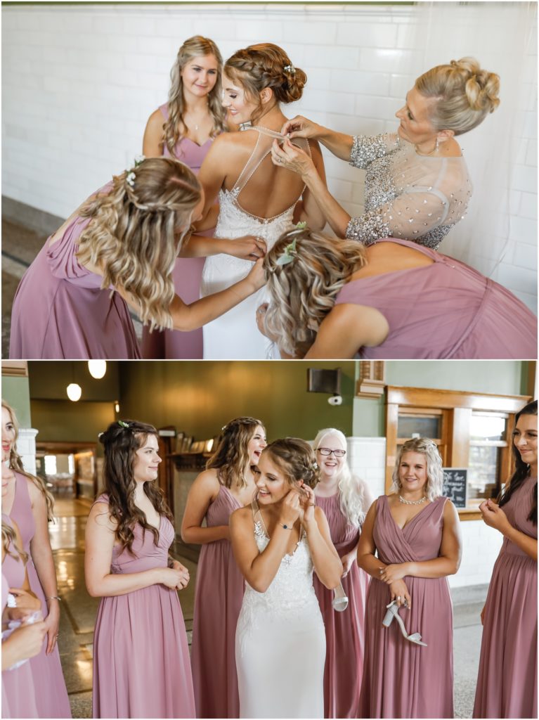 Pretty Pink Summer Wedding Bride and Bridesmaids Getting Ready