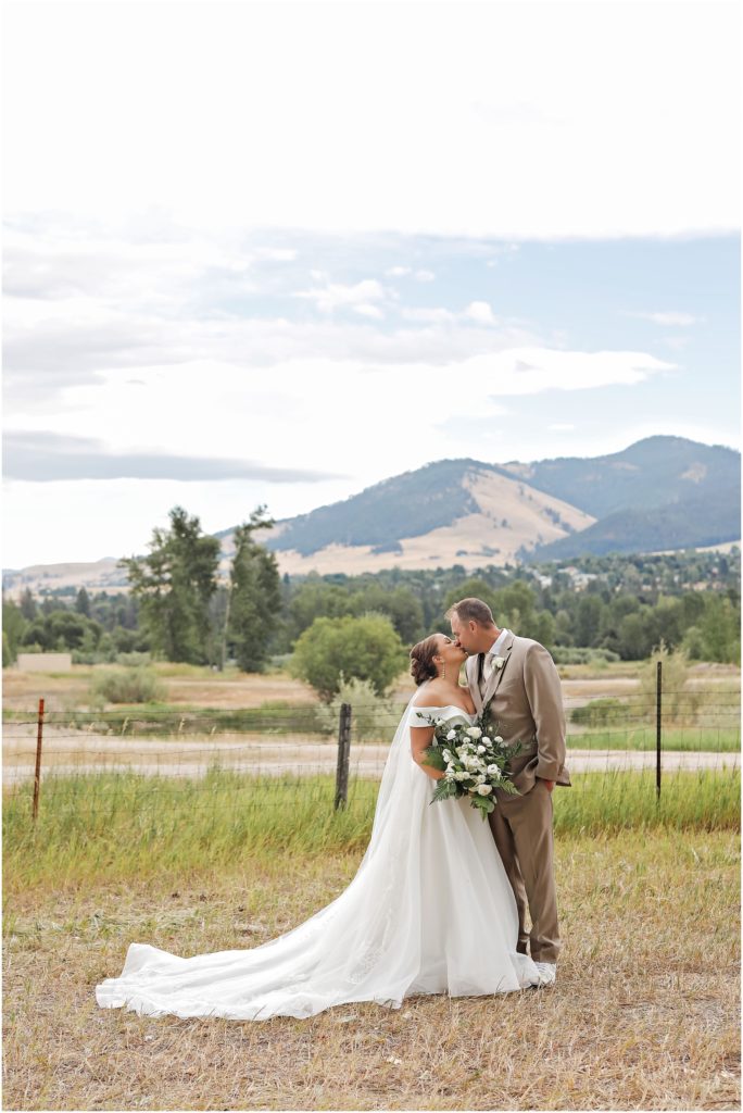 Missoula Wedding Bride and Groom with mountains in the background