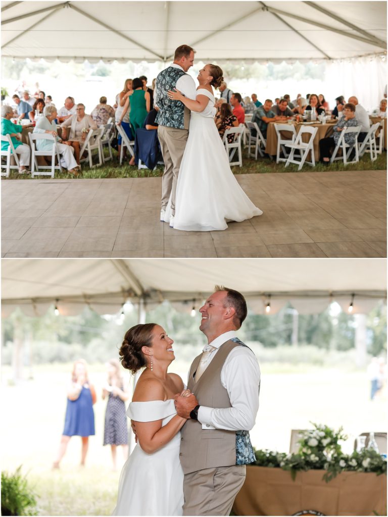Missoula Wedding Bride and Groom dancing at the reception in a tent