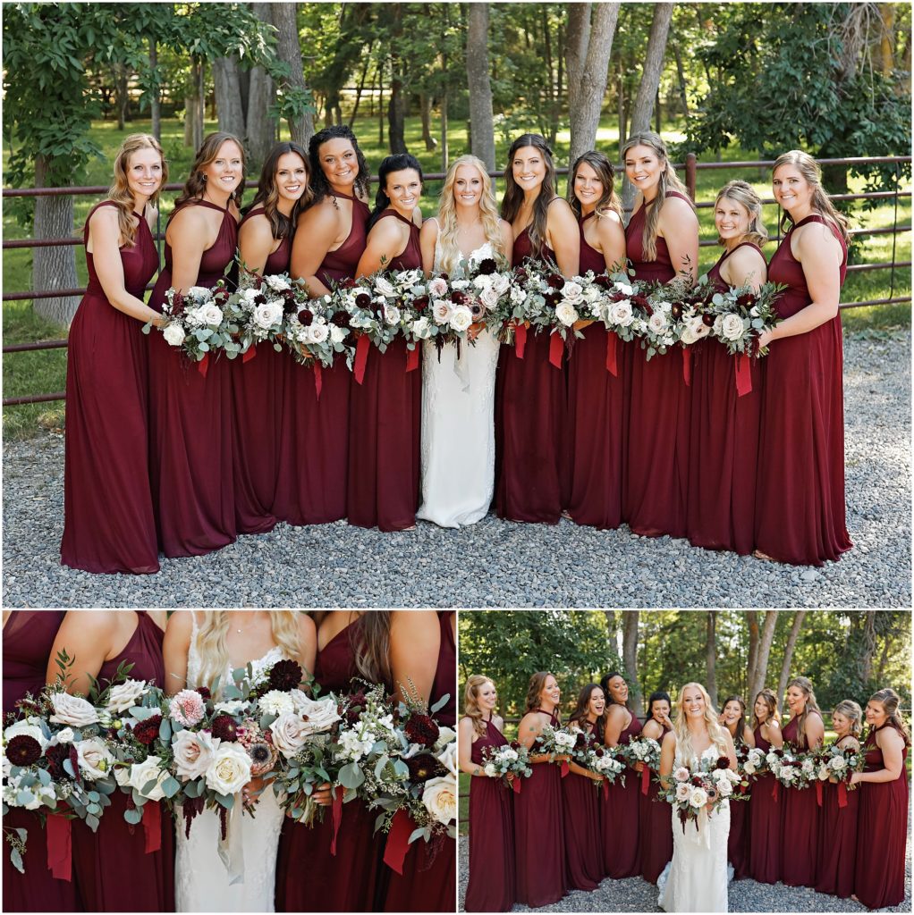 WillowBrooke Barn Wedding Bridesmaids in wine colored dresses