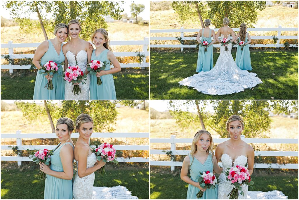 Camelot Wedding Bridesmaids in sage green dresses