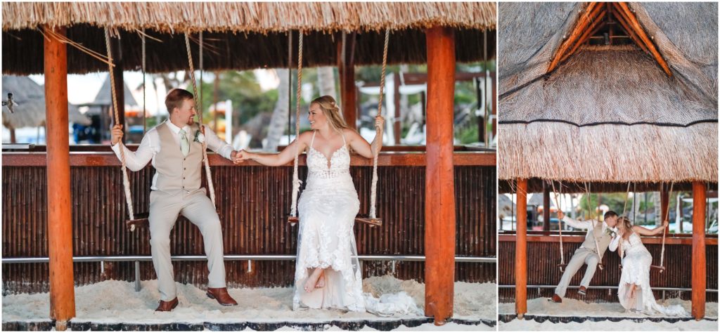 Mexican Destination Wedding Bride and Groom on Swings