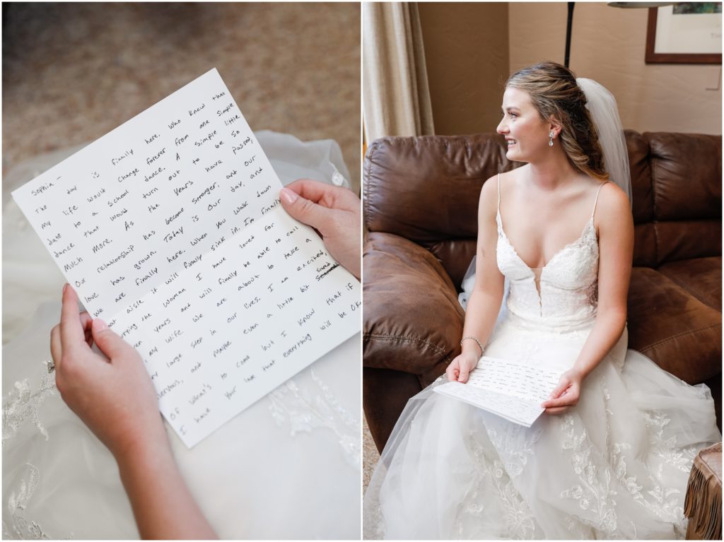 Wyoming Summer Wedding Bride Reading Letter from Groom