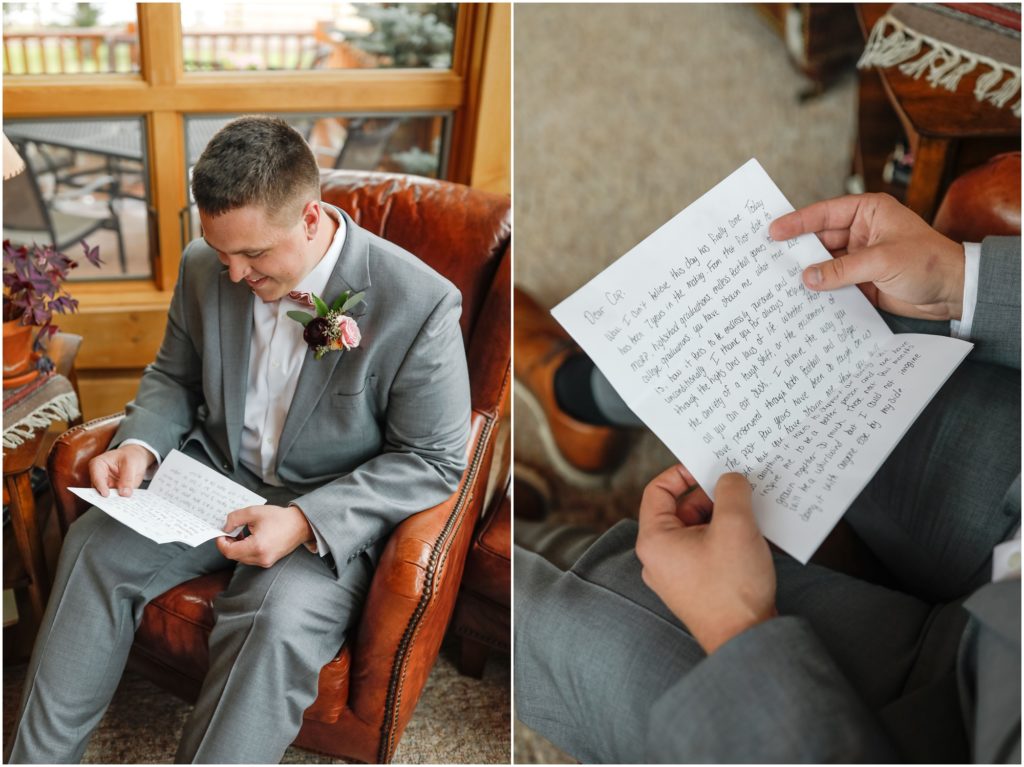 Wyoming Summer Wedding Groom Reading Letter from Bride