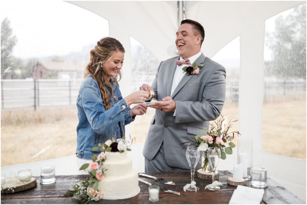 Wyoming Summer Wedding Reception Cake Cutting