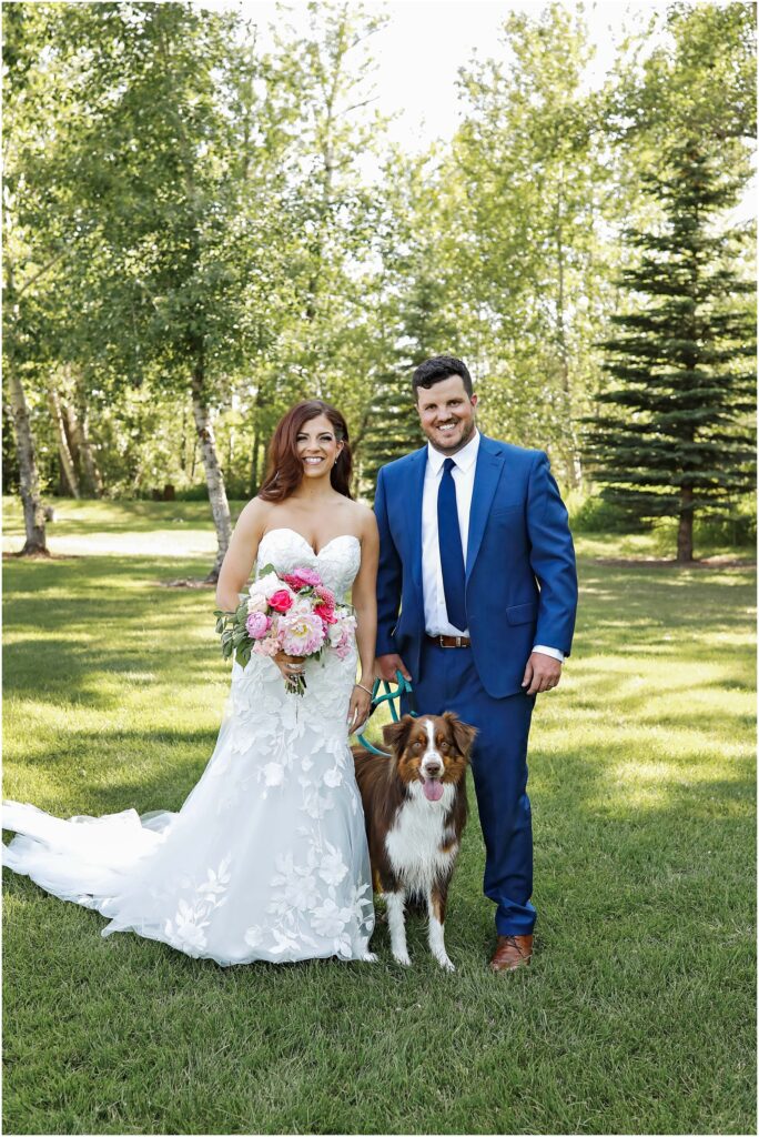 Bozeman Wedding Bride, Groom & Dog at Rockin TJ Ranch