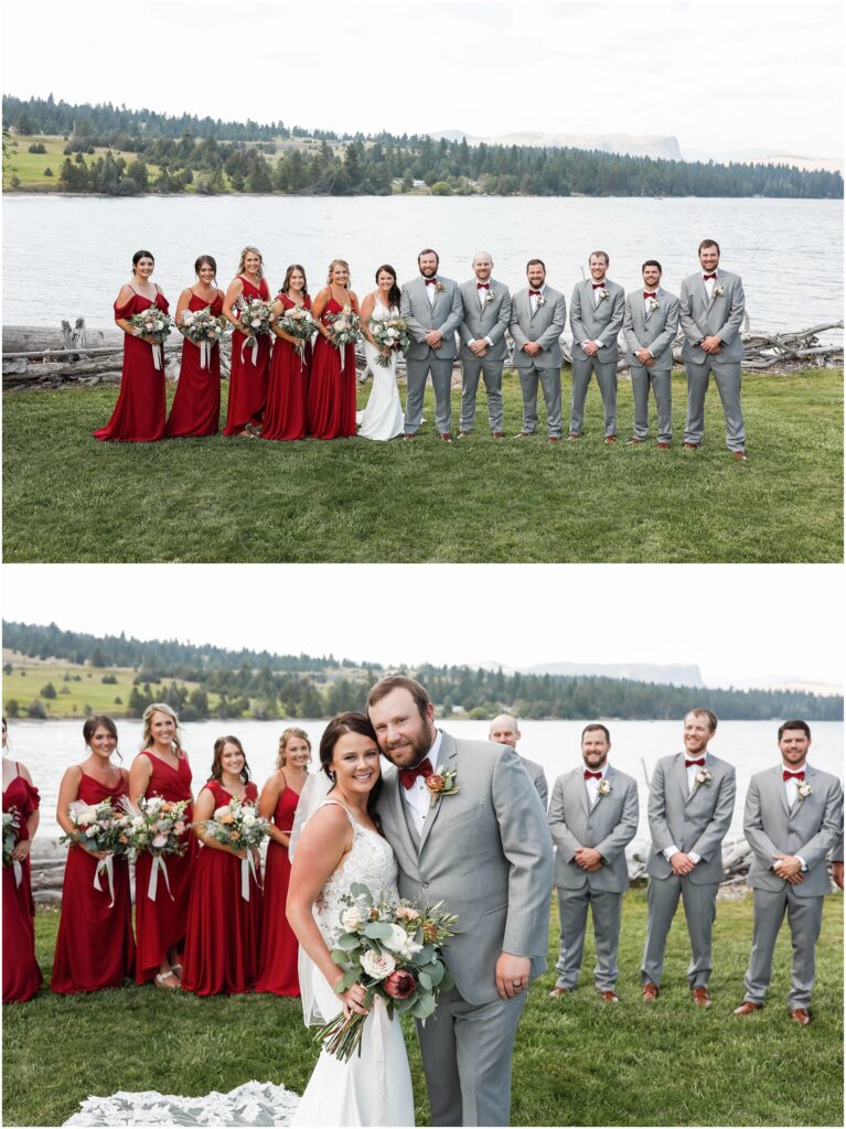 Flathead Lake Wedding Bride & Groom with Wedding Party