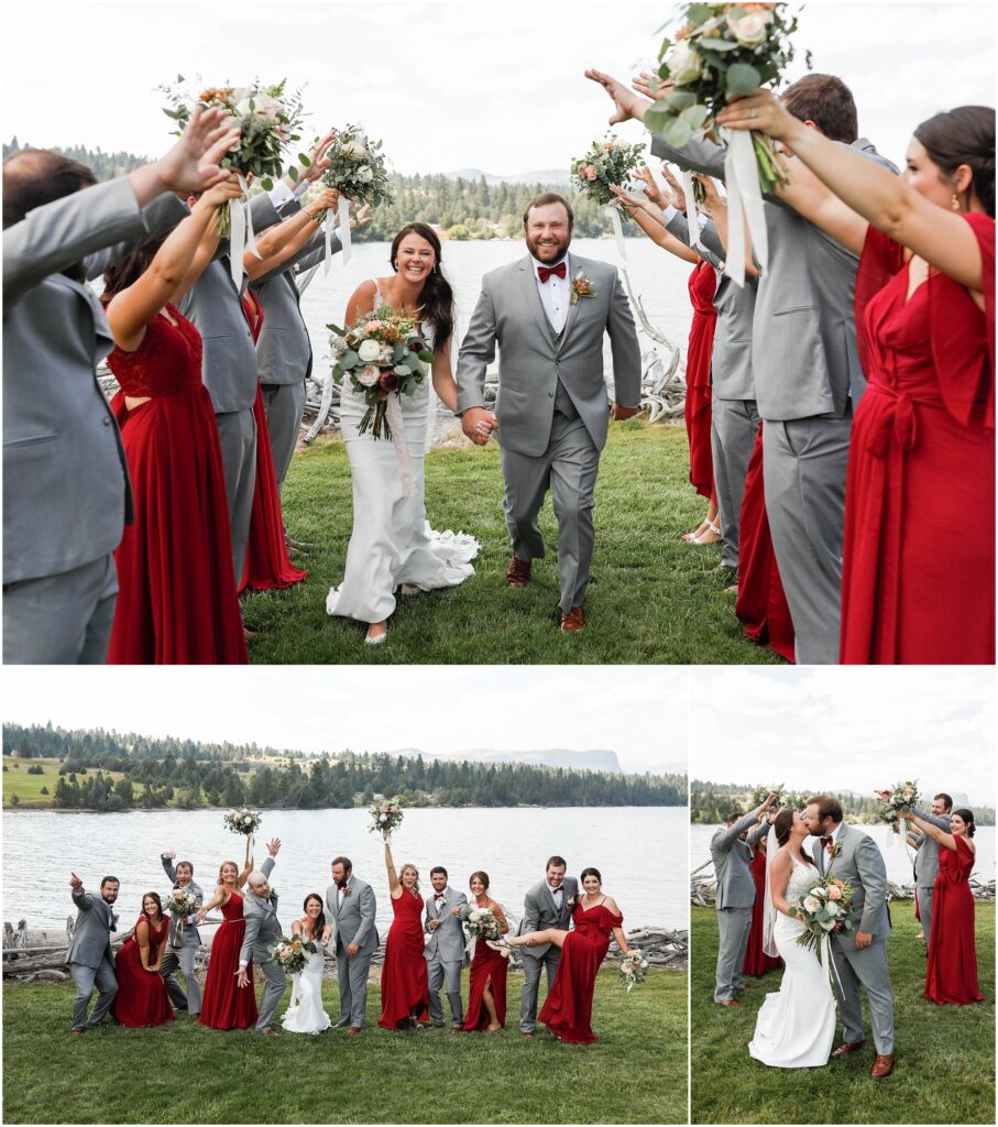 Flathead Lake Wedding Bride & Groom with Wedding Party
