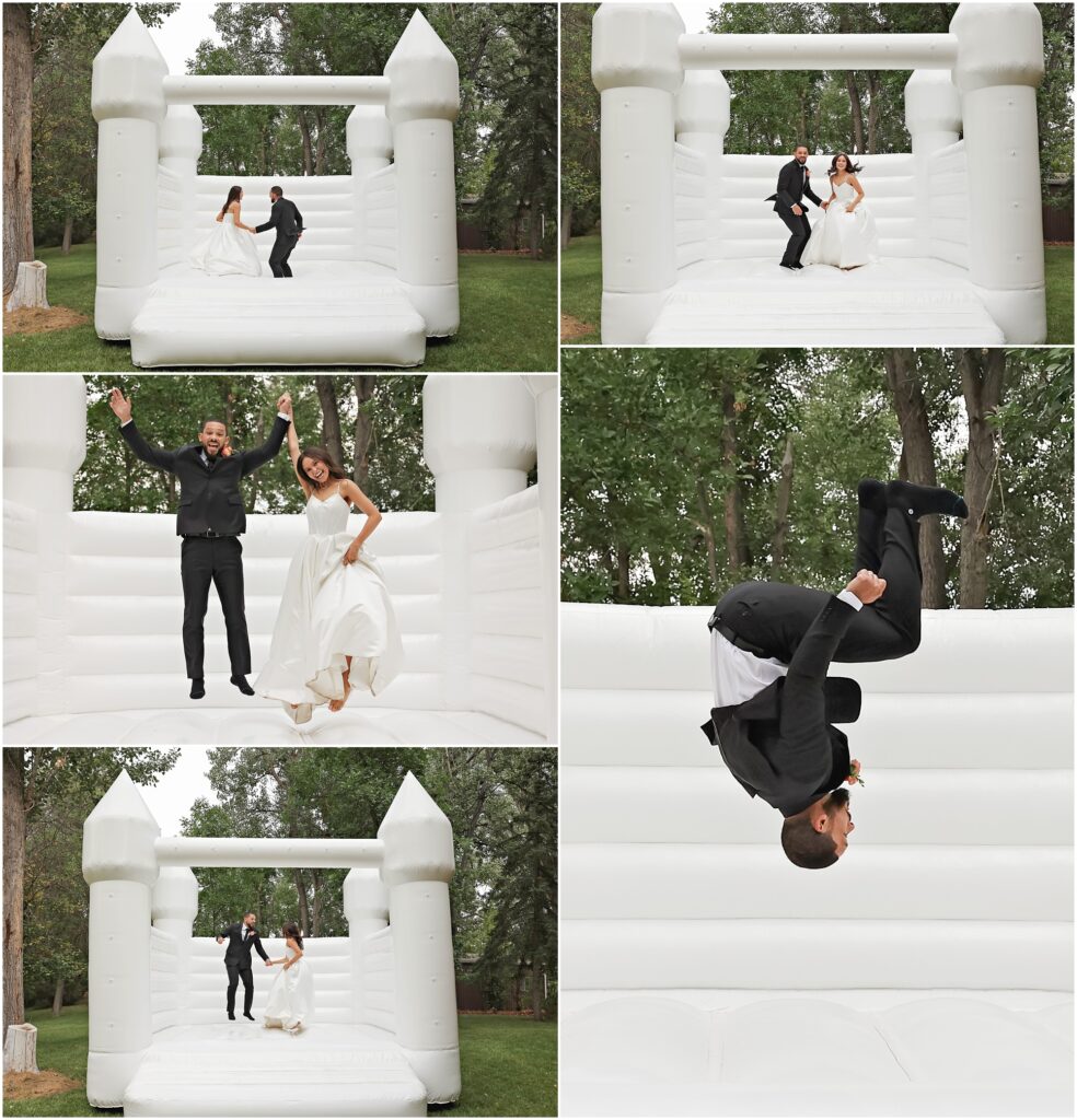 Classy Front Yard Wedding with White Bounce House