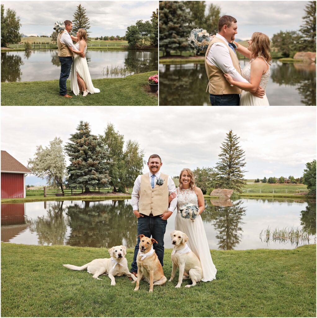 Intimate Bozeman Wedding - Bride & Groom with their Labrador Dogs