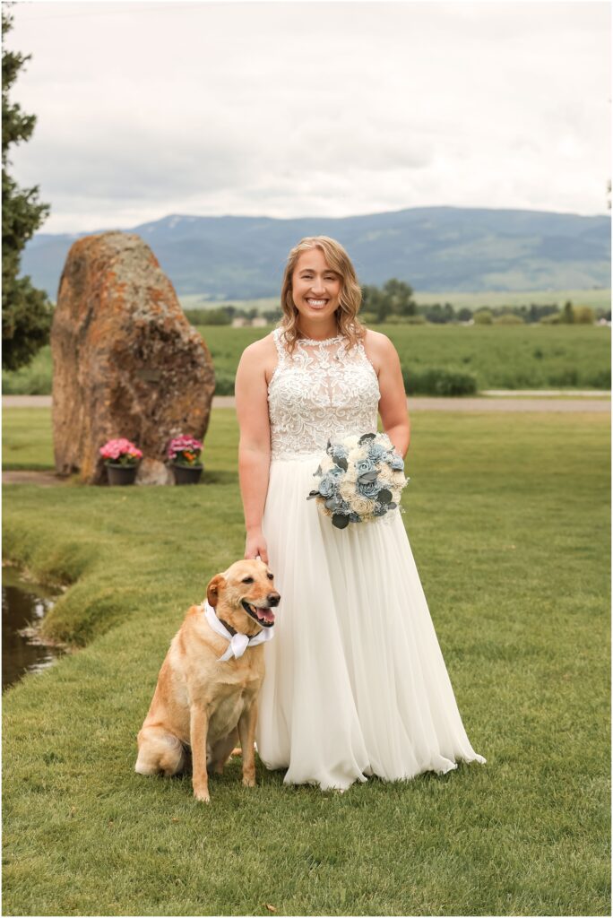 Intimate Bozeman Wedding - Bride & her Labrador Dog