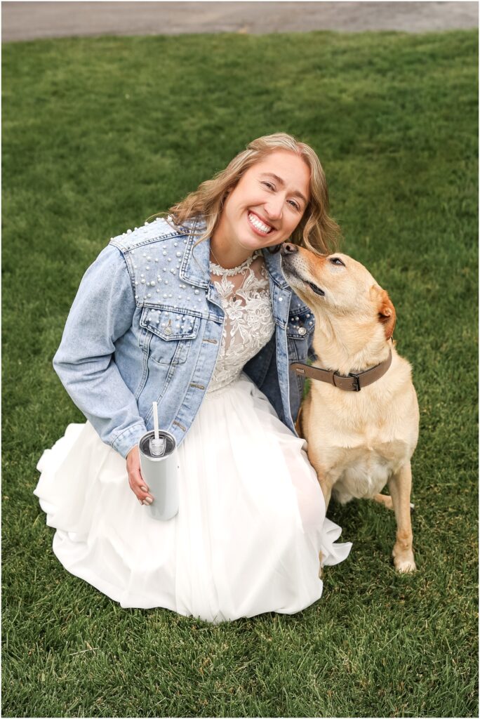 Intimate Bozeman Wedding - Bride with her Labrador Dog