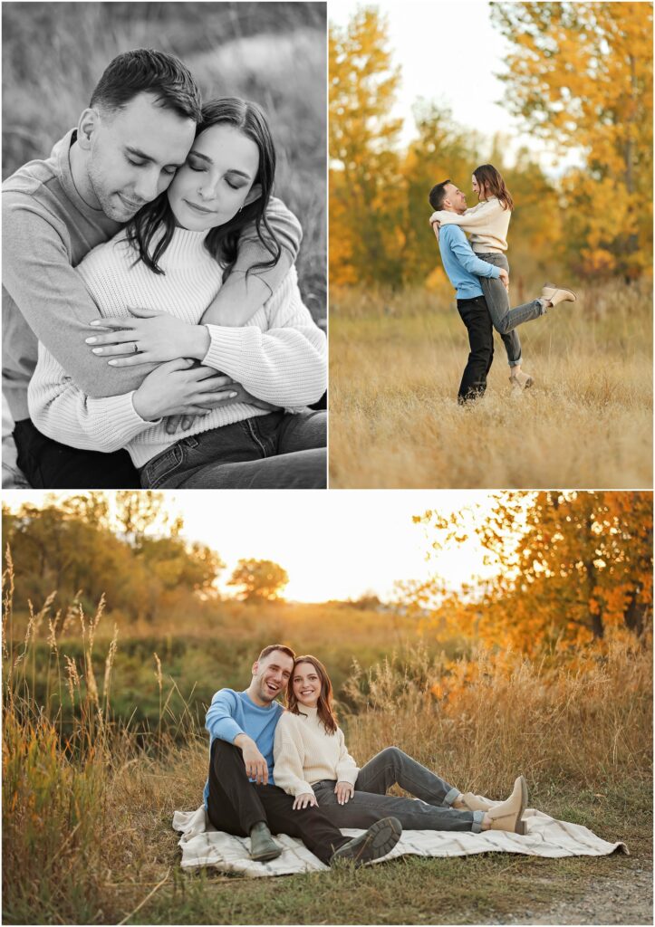 Billings Engagement Photos with Man and Woman in grassy field
