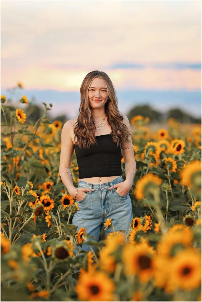 Billings Senior Photographer in a Sunflower Field