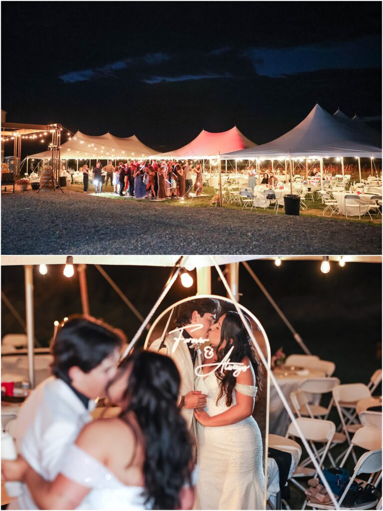 Worden Wedding - Reception Guests and Bride and Groom Kissing
